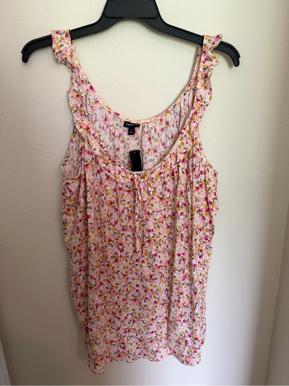 torrid Pink and Yellow Floral Ruffle Strap Tank